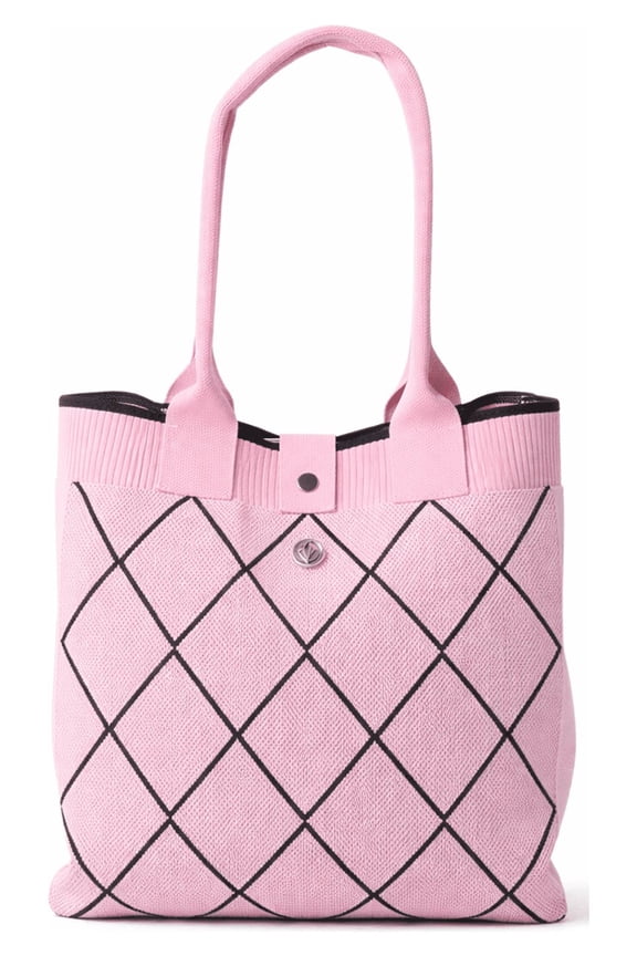 Womens Woven Knit Tote Bag, Lightweight Pink Shoulder Handbag for Everyday Use