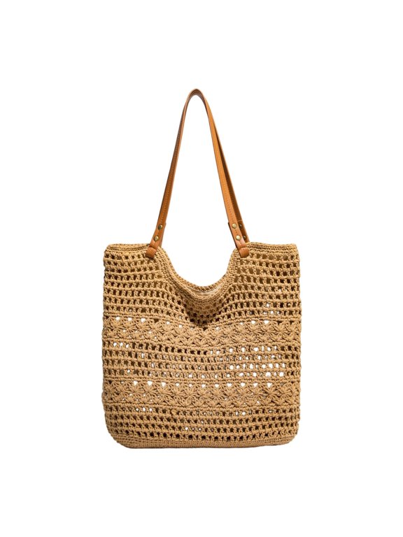 Women's Woven Large Capacity Tote Shoulder Crochet Beach Bag- Woven Boho Purse Knitted Shoulder Bag for Summer Vacation Beachy Travel Pool