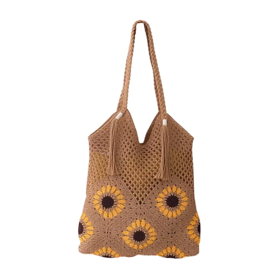 Women's Woven Large Capacity Tote Shoulder Crochet Beach Bag- Woven Boho Purse Knitted Shoulder Bag for Summer Vacation Beachy Travel Pool