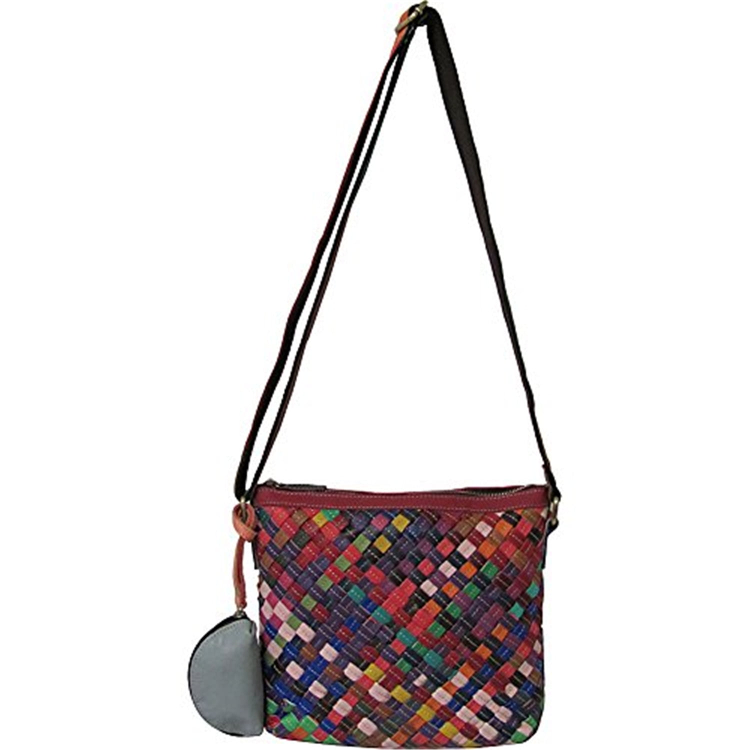Women's Woven Leather Crossbody Handbag - Basketweave Design