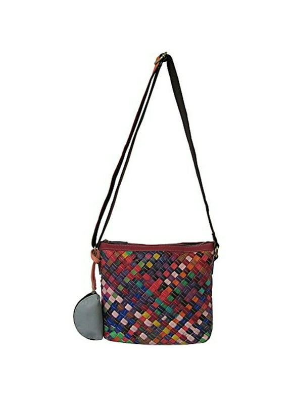 Women's Woven Leather Crossbody Handbag - Basketweave Design Purse