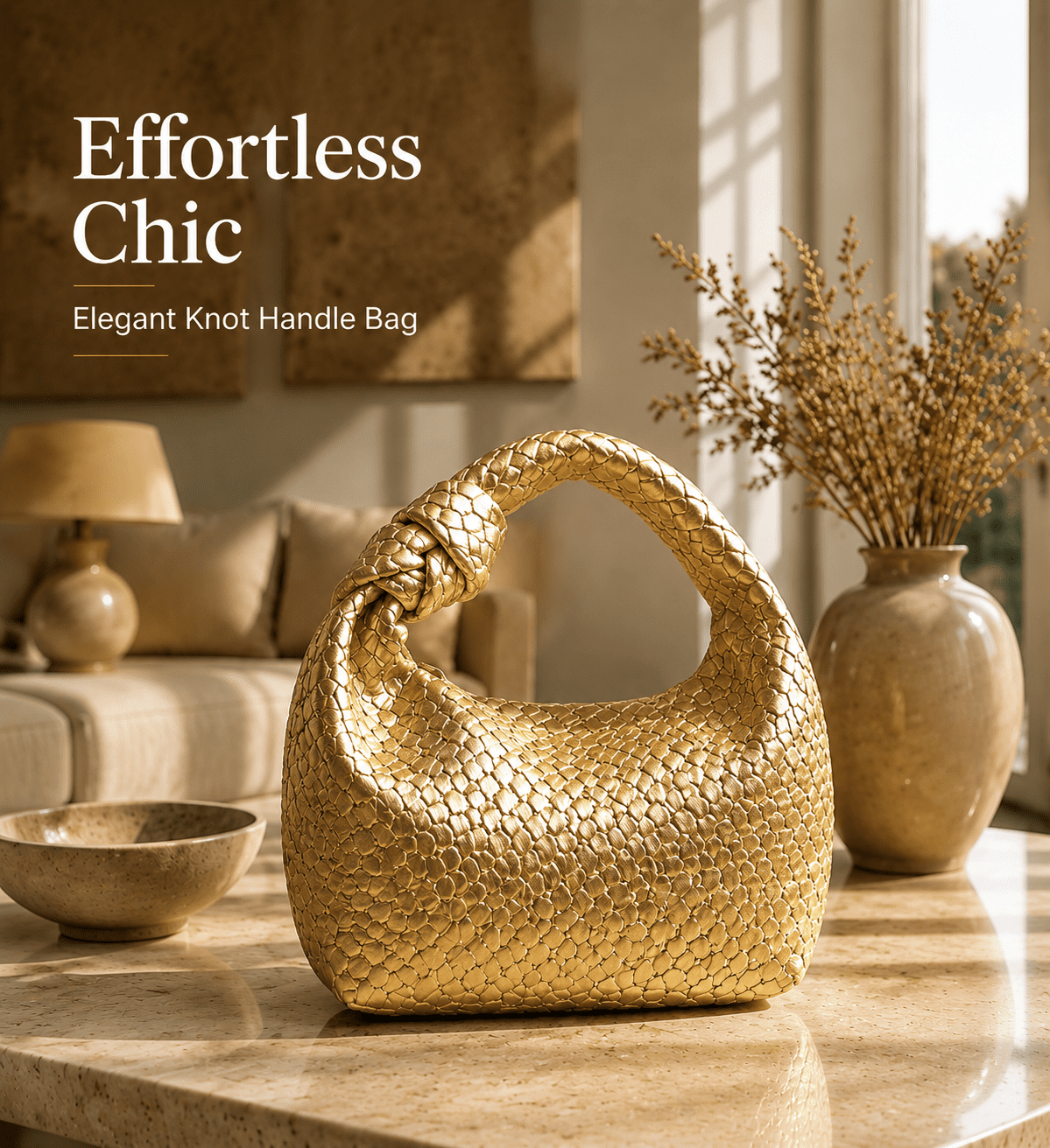 Women’s Woven Leather Hobo Bag with Knot Strap, Zipper Closure Shoulder Handbag
