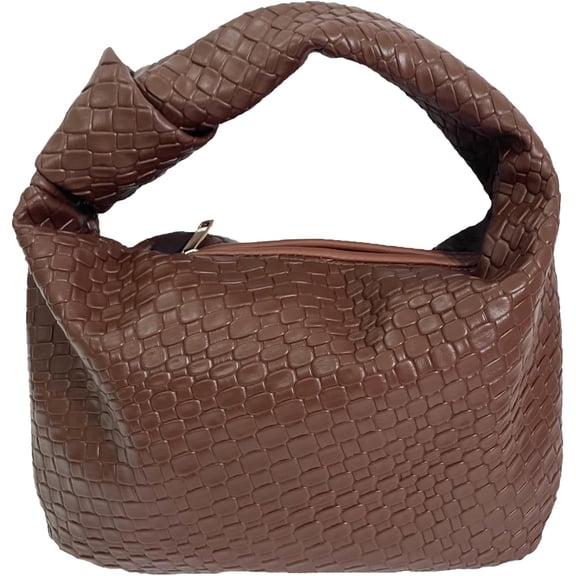 Women’s Woven Leather Hobo Bag with Knot Strap and Zipper Closure