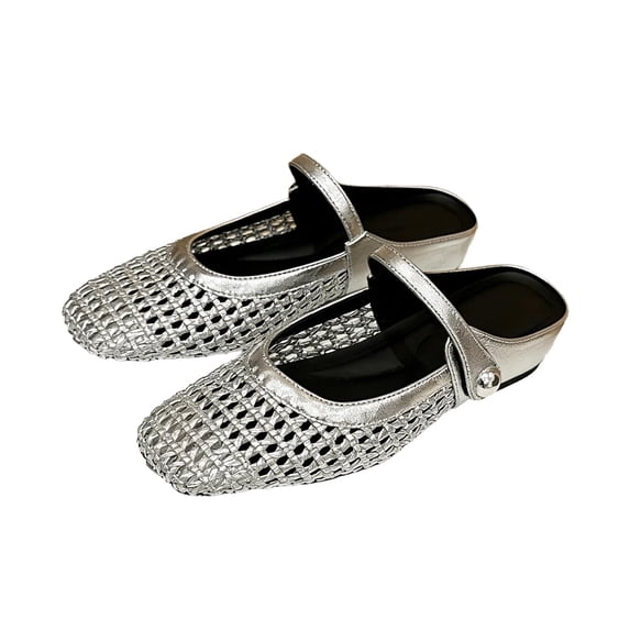 Women's Woven Mesh Mary Jane Mules Flats Closed Square Toe Slip-On