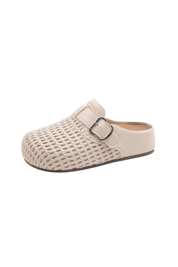Women's Woven Mule Sandals, Closed Toe Buckle Slip-On Shoes