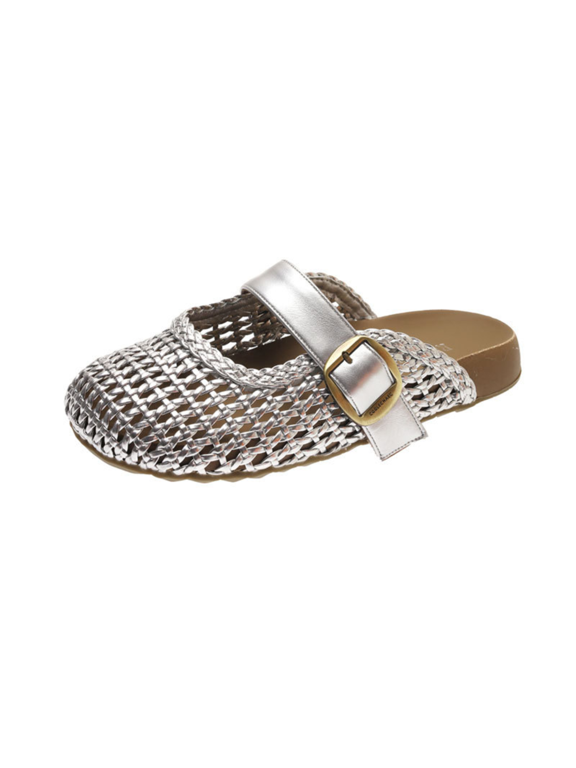 Women's Woven Mule Sandals, Closed Toe Buckle Slip-On Shoes