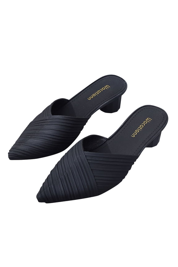 Women's Woven Mules Ladies Trendy Low Heel Slip-On Shoes Comfortable Summer Casual Slides for Women,40