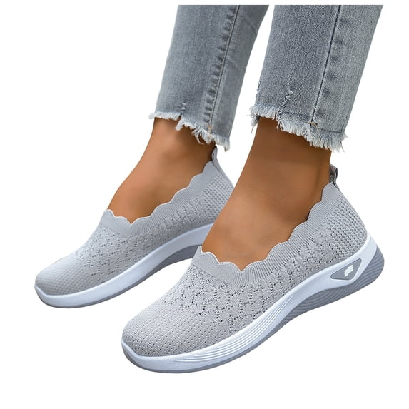 Women's Woven Orthopedic Breathable Shoes Comfortable Walking Sneakers with Arch Support Walking Slip on Tenis Shoes Gray Size 9.5