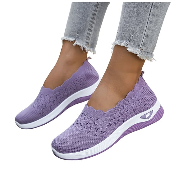 Women's Woven Orthopedic Breathable Shoes Comfortable Walking Sneakers with Arch Support Walking Slip on Tenis Shoes Purple Size 7