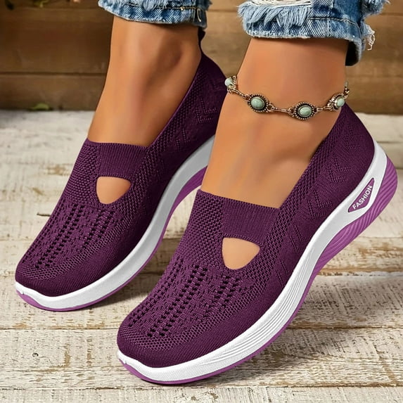 Women's Woven Orthopedic Breathable Soft Shoes Arch Support, Slip-On Lightweight Flat Soft Shoes Diabetic Foam Walking Shoes