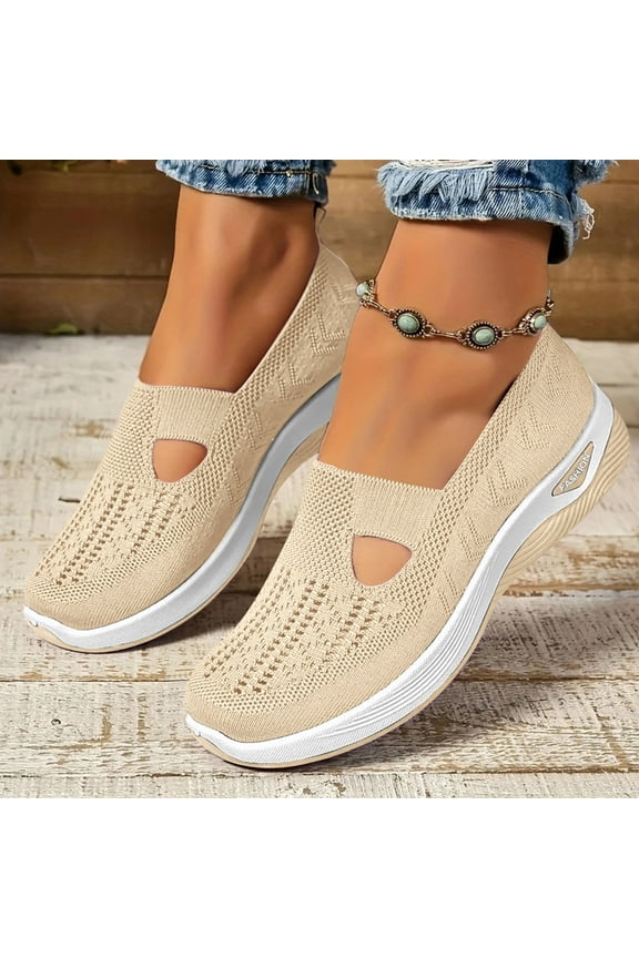 Women's Woven Orthopedic Breathable Soft Shoes Arch Support, Slip-On Lightweight Flat Soft Shoes Diabetic Foam Walking Shoes