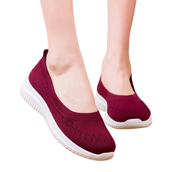 Women's Woven Orthopedic Breathable Soft Shoes, Go Walking Slip on Diabetic Foam Shoes with Arch Support, Hands Free Slip in Sneakers for Wide Width Comfort