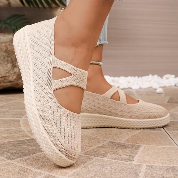 Women's Woven Orthopedic Breathable Soft Shoes, Go Walking Slip on Diabetic Foam Shoes with Breathable Mesh Upper, Lightweight Dressy Sneakers for Wide Width Travel
