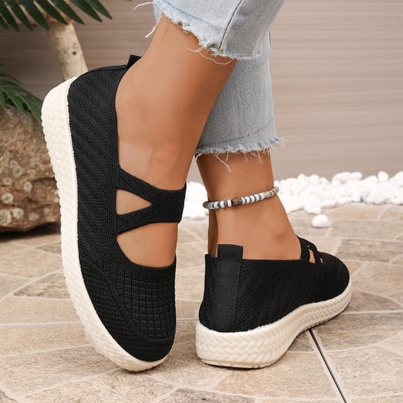 Women's Woven Orthopedic Breathable Soft Shoes, Go Walking Slip on Diabetic Foam Shoes with Breathable Mesh Upper, Lightweight Dressy Sneakers for Wide Width Travel