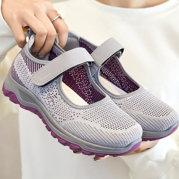 Women's Woven Orthopedic Breathable Soft Shoes ,Go Walking Slip on Diabetic Foam Shoes, Hands Free Slip in Sneakers Arch Support,Lightweight Arch Support Sneakers