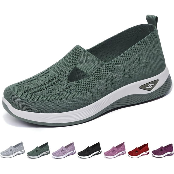 Women's Woven Orthopedic Breathable Soft Shoes Go Walking Slip on Diabetic Foam Shoes Hands Free Slip in Sneakers Arch Support