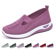 Women's Woven Orthopedic Breathable Soft Shoes Go Walking Slip on Diabetic Foam Shoes Hands Free Slip in Sneakers Arch Support