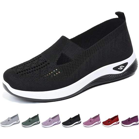 Women's Woven Orthopedic Breathable Soft Shoes Go Walking Slip on Diabetic Foam Shoes Hands Free Slip in Sneakers Arch Support