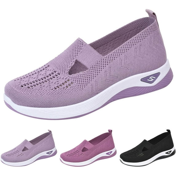 Women's Woven Orthopedic Breathable Soft Shoes Go Walking Slip on Diabetic Foam Shoes Hands Free Slip in Sneakers