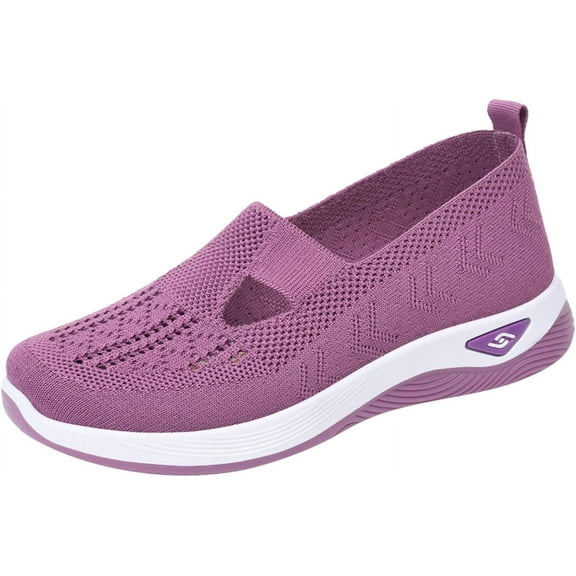 Women's Woven Orthopedic Breathable Soft Shoes Go Walking Slip on Diabetic Foam Shoes Hands Free Slip in Sneakers