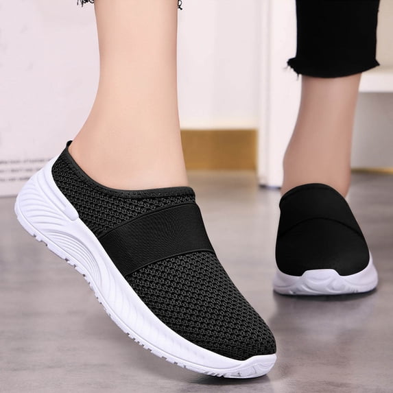 Women's Woven Orthopedic Breathable Soft Shoes Slip On Arch Support Walking Flying Sneakers Diabetic Foam Walking Shoes