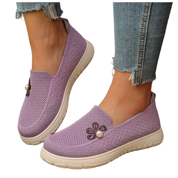 Women's Woven Orthopedic Shoes Breathable Walking Sneakers with Arch Support Wide Slip on Comfortable Work Slip Loafers 1-Purple Size 7