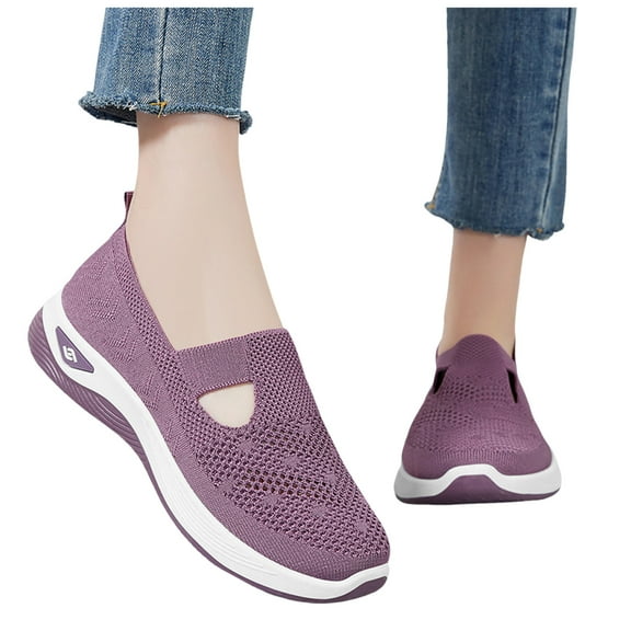 Women's Woven Orthopedic Shoes Wide Width Walking Slip on Sneakers Comfortable Diabetes Foam Nurse Work Shoes with Arch Support