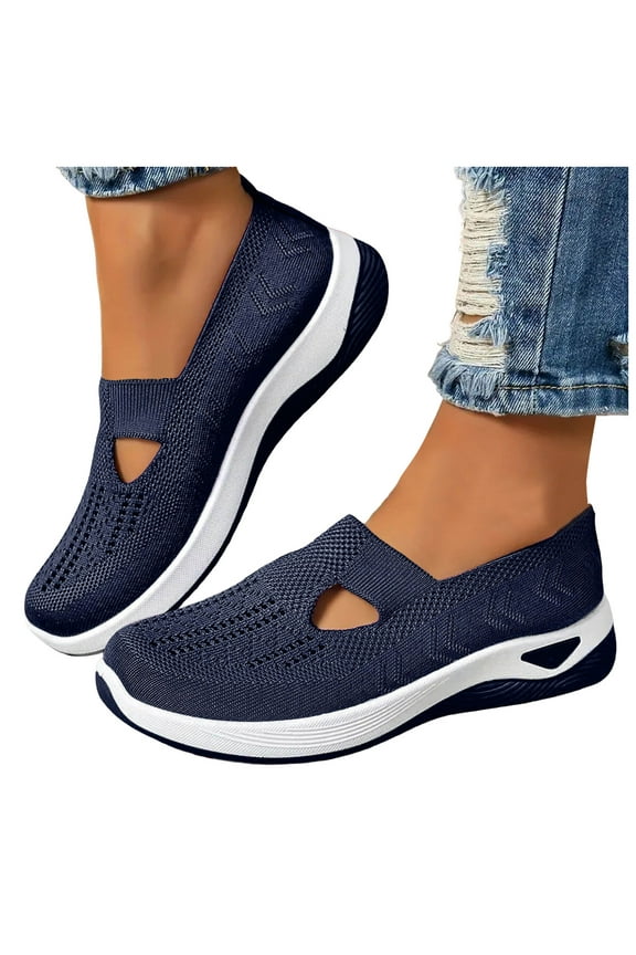 Women's Woven Orthopedic Shoes Wide Width Walking Slip on Sneakers Comfortable Diabetes Foam Nurse Work Shoes with Arch Support