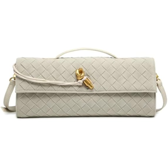 Women's Woven PU Leather Clutch Bag - Small Crossbody Shoulder Purse with Adjustable Strap