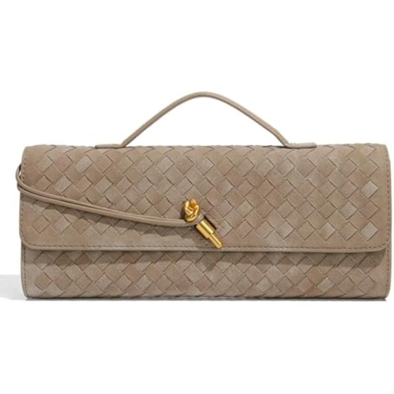 Women's Woven PU Leather Clutch Bag - Small Crossbody Shoulder Purse with Adjustable Strap