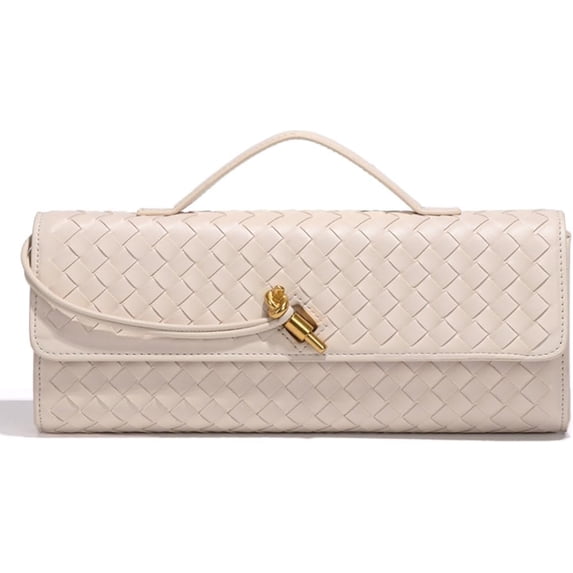 Women's Woven PU Leather Clutch Bag - Small Crossbody Shoulder Purse with Adjustable Strap