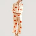 thumbnail image 1 of Women's Woven Pajama Set with Playful Tomato Print and Relaxed Button-Up Fit for Everyday Lounging - Large, Light Beige, 1 of 7