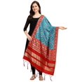 thumbnail image 1 of Women's Woven Silk Blend Red and Rama Patola Bandhani Ikat Dupatta with Tassels - Elegant Chunni for Women and Girls - Size: 1M x 2.25M, 1 of 2