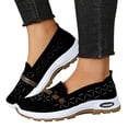 thumbnail image 1 of Women's Woven Slip On Sneakers Non Slip Knit Orthopedic Shoes Breathable Low Top Wide Width Walking Loafers Black Size 7, 1 of 5