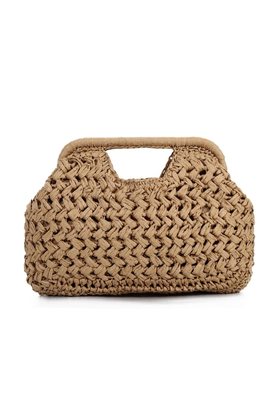 Women's Woven Straw Clutch Purses - Summer Beach Raffia Top Handle Handbag Dumpling Bag for Vacation