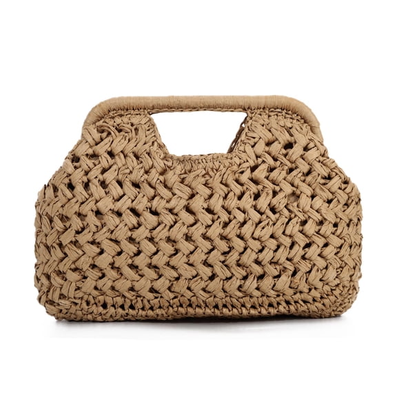 Women's Woven Straw Clutch Purses - Summer Beach Raffia Top Handle Handbag Dumpling Bag for Vacation