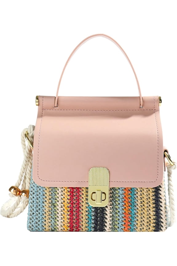 Women's Woven Straw Handbag Fashion Box Mini Shoulder Bag Beach Holiday