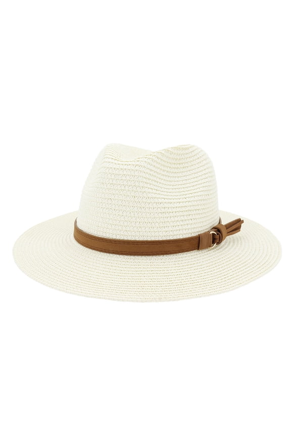 Women's Woven Straw Sun Hat, Solid Color Wide Brim Beach Hat for Spring and Summer UV Protection, Casual Outdoor Sun Shade for Vacations and Daily Activities White