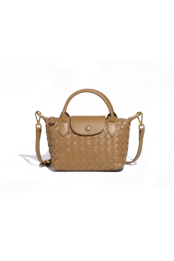 Women's Woven Vegan Leather Small Top Zip Flap Closure Crossbody Bag
