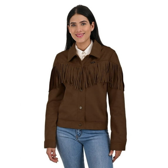 Women's Wrangler Faux Suede Trucker Jacket With Fringe