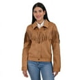 thumbnail image 1 of Women's Wrangler Faux Suede Trucker Jacket With Fringe, 1 of 2