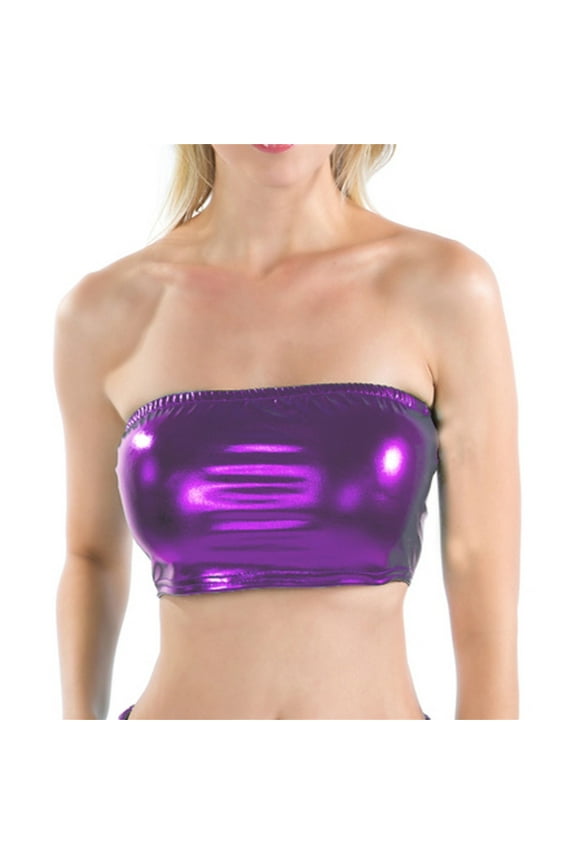 Women's Wrap Around Leather Solid Color Tube Top Shirt Performance Tops And Striped Tube Top Long Bandeau Top Tube Bras Strapless Padded Tube Top Bra Storage Organizer Corset Crop Top Strapless Shirts