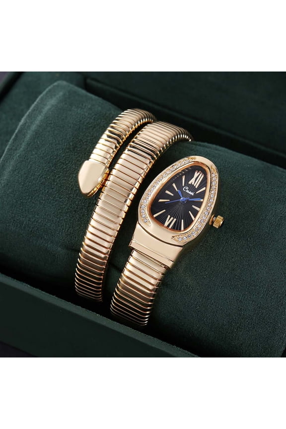 Women’s Wrap Bangle Watch with Crystal Bezel Quartz Bracelet Watch Elegant Jewelry Wrist Watch