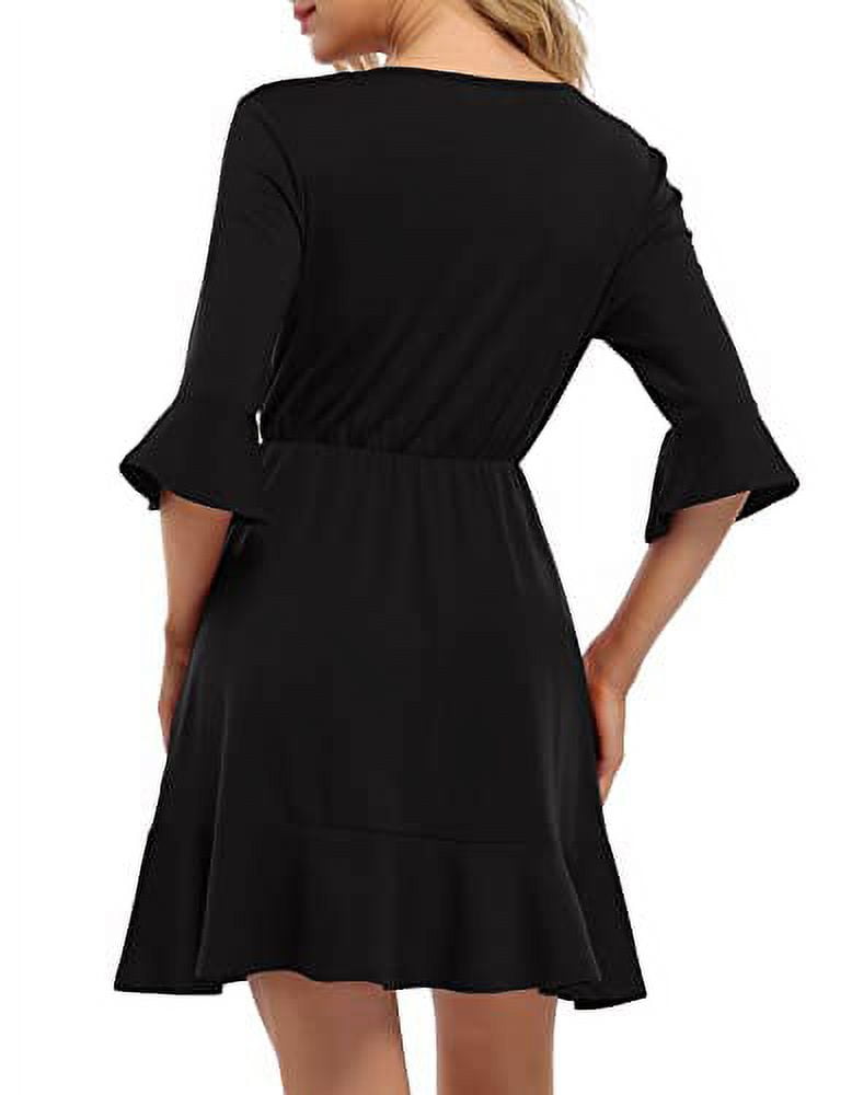 3 4 sleeve skater dress black Kiera Ruched Mini Dress