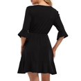 thumbnail image 1 of Women's Wrap Dress Fall 3/4 Sleeve Tunic Short Dresses Formal Skater Party Dress Black Small, 1 of 9