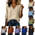 thumbnail image 1 of Women's Wrap Front V Neck Shirt Long Sleeve Lightweight Textured Blouse Loose Fit Versatile Casual Work Layering Tops Trendy Outfit Purple, 1 of 9