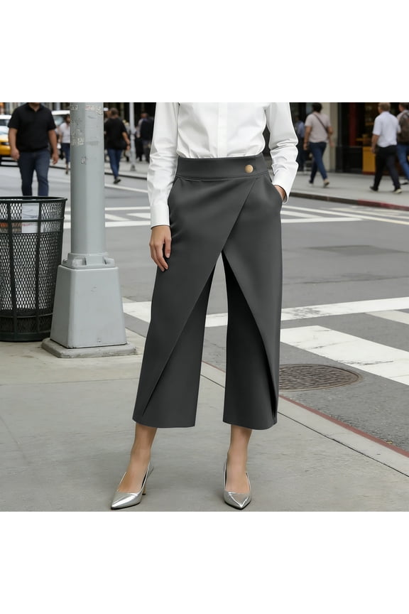 Women's Wrap Front Wide Leg Jeans, High Waisted Jeans for Women with Button Detail & Pockets, Casual Fashion Womens Jeans Trousers for Spring and Fall 13-Gray S