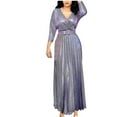 thumbnail image 1 of Women's Wrap V Neck Long Sleeve Pencil Mini Dress Sequin Top Cocktail Short Dress Purple, 1 of 6