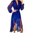 thumbnail image 1 of Women's Wrap V Neck Long Sleeve Pom Pom Ruffle Boho Dress Slit Flowy Summer Beach Dresses Cocktail Party Maxi Dress, 1 of 3