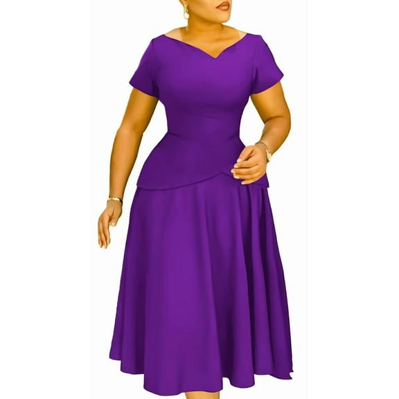 Women's Wrap Wedding Guest Dress Smocked Elastic Waist Pleated A-line Mini Dress